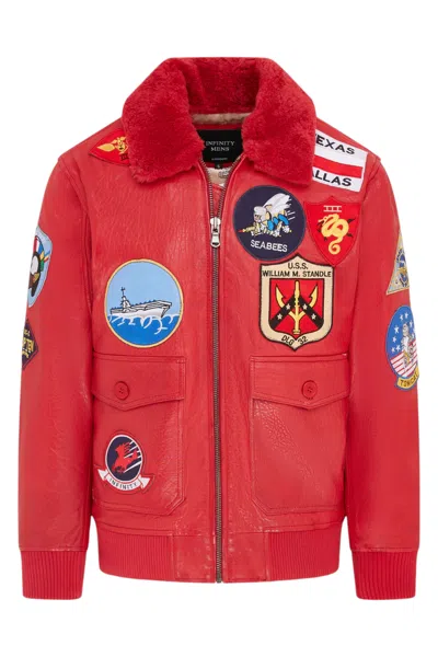 Infinity Leather Mens Brown Topgun A2 Leather Bomber Jacket-perth In Red