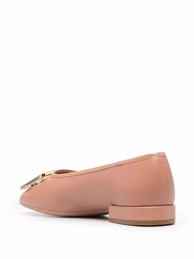Ferragamo Embossed-logo Plaque Ballerina Shoes In Pink
