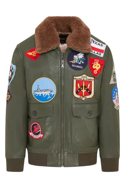 Infinity Leather Mens Brown Topgun A2 Leather Bomber Jacket-perth In Green