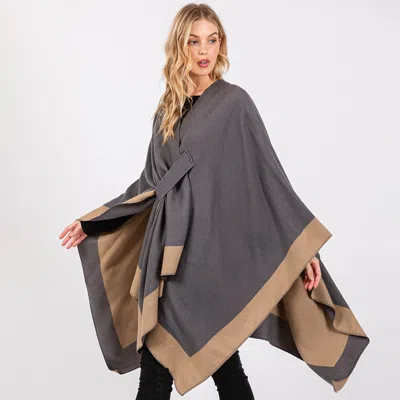 Truedames Two Tone Pull Through Shawl Ruana Poncho In Gray