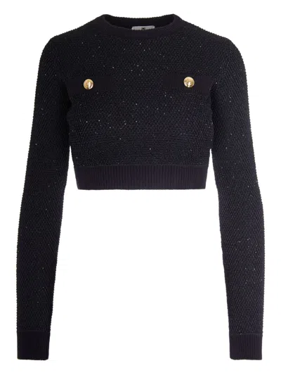 Elisabetta Franchi Wool Crewneck Sweater In Black