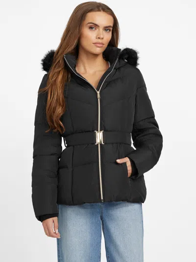 Guess Factory Sally Belted Real-down Jacket In Black