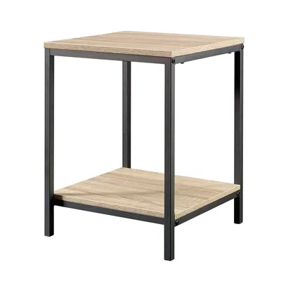 Hivvago Modern Black Metal Frame End Table With Oak Finish Wood Top And Bottom Shelf In Neutral