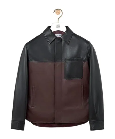 Loewe Leather Overshirt With Contrasting-panels In Black