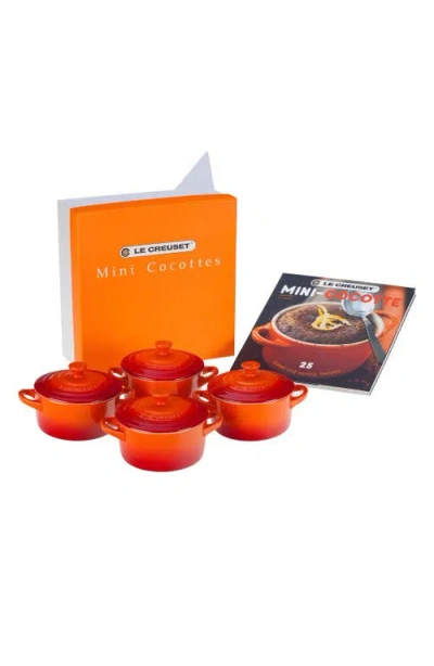 Le Creuset 5-piece Mini Stoneware Cocottes & Cookbook Set In Orange