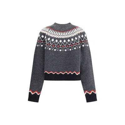 Alanui Wool Crewneck Sweater With Geometric Pattern In Gray