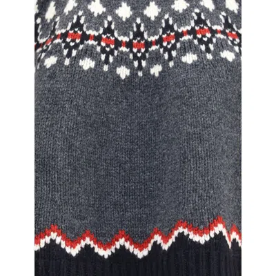 Alanui Wool Crewneck Sweater With Geometric Pattern In Gray