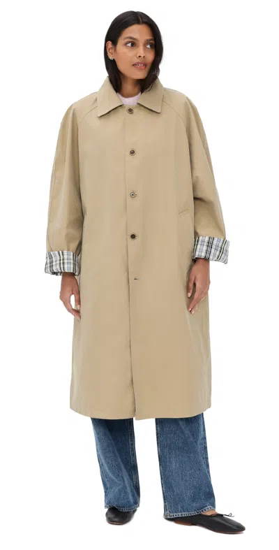 Pixie Market Reversible Plaid Trench Coat Khaki In Neutral