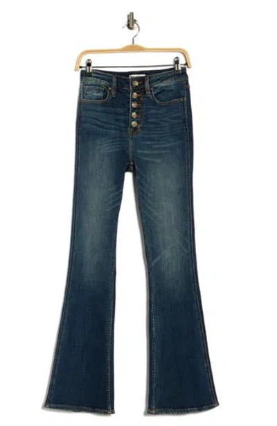 Vigoss Exposed Button High Waist Bootcut Jeans In Blue