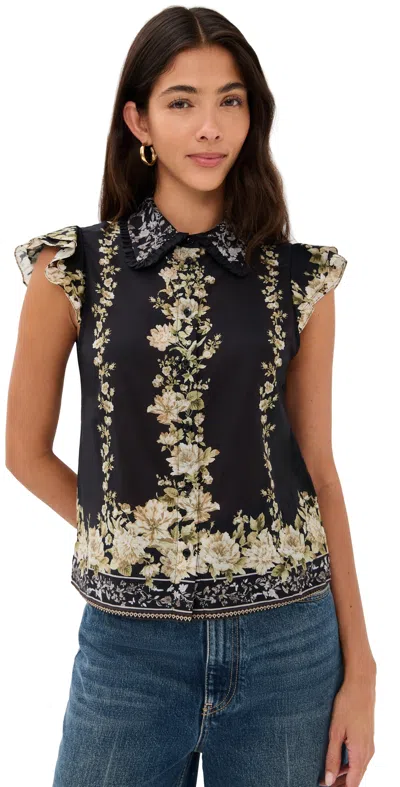 Alice And Olivia Martel Flutter Sleeve Blouse Free Falling In Black