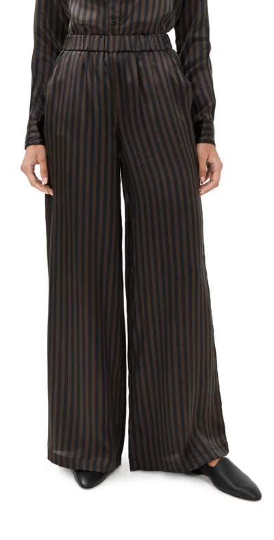 Sprwmn Wide Leg Silk Pants Americano Stripe In Brown