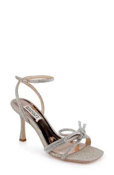 Badgley Mischka Effie Glitter Crystal Knot Cocktail Sandals In Gold