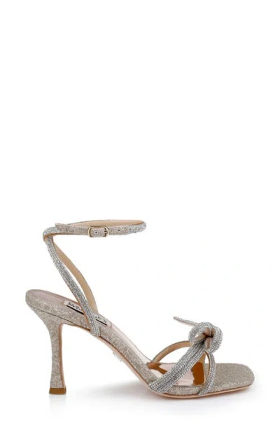 Badgley Mischka Effie Glitter Crystal Knot Cocktail Sandals In Gold