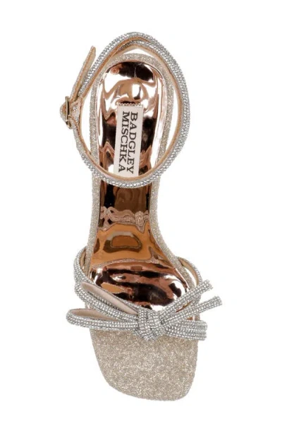 Badgley Mischka Effie Glitter Crystal Knot Cocktail Sandals In Gold