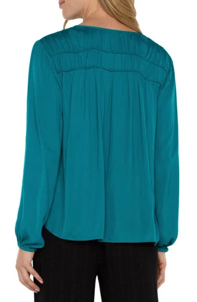 Liverpool Shirred V-neck Top In Green