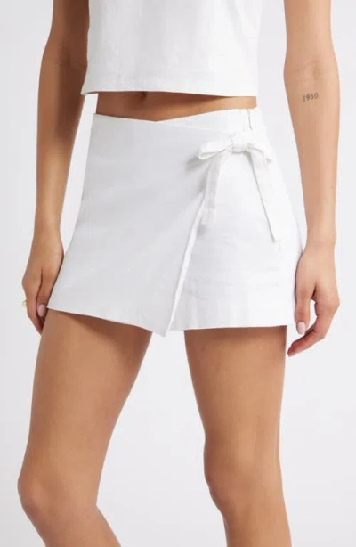 Open Edit Linen Blend Wrap Skort In White