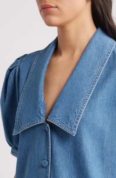 Frame Womens The Sailor Puffed-sleeves Denim-blend Mini Dress Starlet