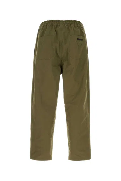Prada Cotton Pant With Elastic Waistband And Back Pockets In Green