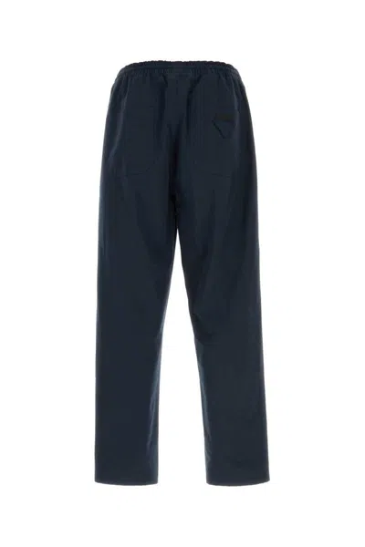 Prada Pantalone In Cotone Blu Navy Uomo In Blue