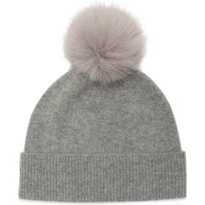 Nordstrom Rack Faux Fur Cashmere Pompom Beanie In Gray