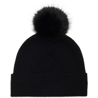 Nordstrom Rack Faux Fur Cashmere Pompom Beanie In Black