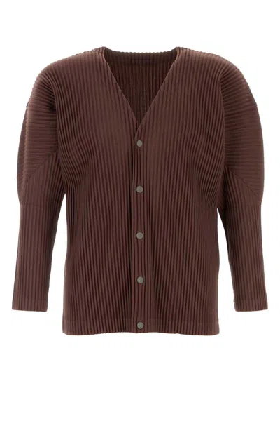 Issey Miyake Long Sleeve Ribbed Cardigan V-neck In Brown