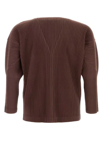 Issey Miyake Long Sleeve Ribbed Cardigan V-neck In Brown