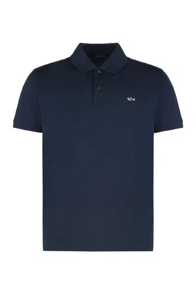 Paul & Shark Short Sleeve Polo Shirt And Collar In Blue