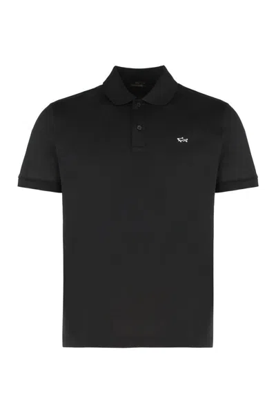 Paul & Shark Short-sleeved Cotton Polo Shirt With Button Placket In Black