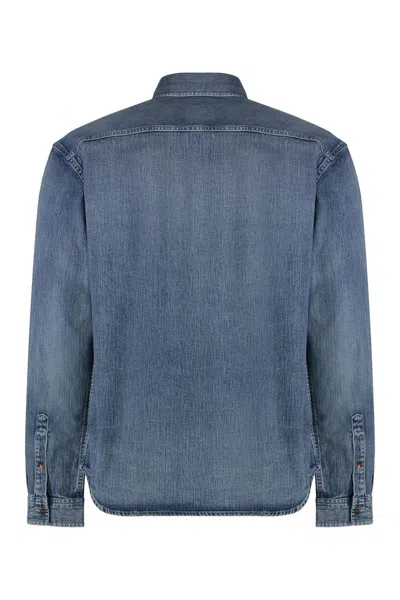 Saint Laurent Casual Denim Long Sleeve Shirt In Blue