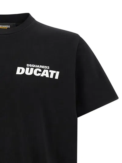 Dsquared2 Ducati X D2 Black T-shirt With Logo On The Front In Cotton Man In Black