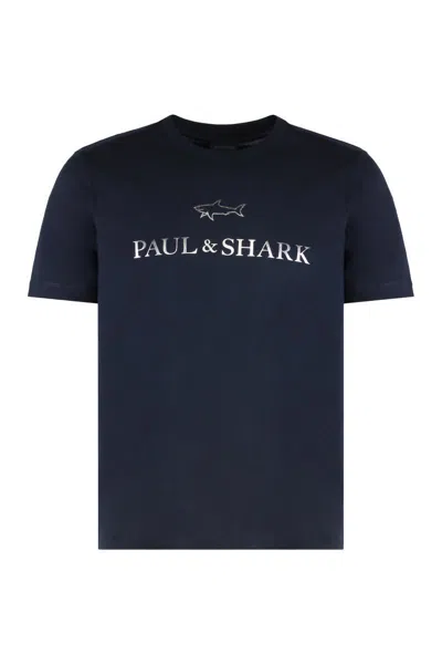 Paul & Shark Cotton Jersey T-shirt Featuring Logo Design In Blue