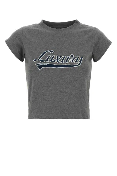 Balenciaga Casual Top With Short Sleeves And Print In Gray
