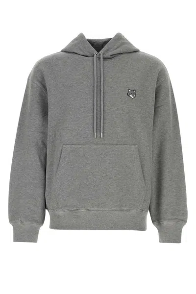 Maison Kitsuné Fox Head Hoodie In Gray