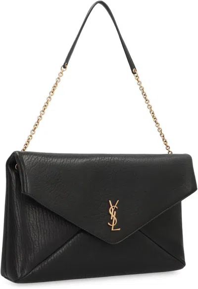 Saint Laurent Envelope Cassandre Xxl Leather Clutch In Black