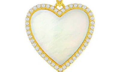 Simona Mother-of-pearl & Cubic Zirconia Heart Pendant Necklace In Gold