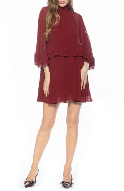 Alexia Admor Vespera Cape Sleeve Chiffon Trapeze Minidress In Red