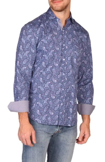 Tailorbyrd Classic Fit Floral Paisley Stretch Cotton Button-down Shirt In Animal Print
