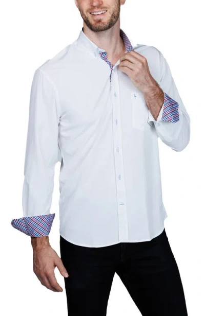 Tailorbyrd Mélange Performance Button Down Shirt In White