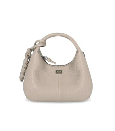 Ganni Women Pink Handbag With Removable Shoulder Strap And Pendant With Logo In Ecoleather Woman In Sand