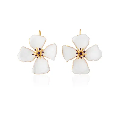 Milou Jewelry Women's White Hibiscus Flower Earrings In White