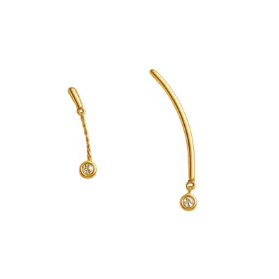 Lily Flo Jewellery Women's Light Beam Asymmetric Earrings In 14k Gold With White Diamonds In Gold