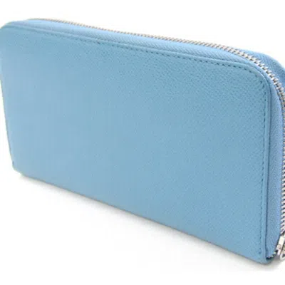 Pre-owned Bvlgari Light Blue Navy Leather Long Wallet (bi-fold) ()