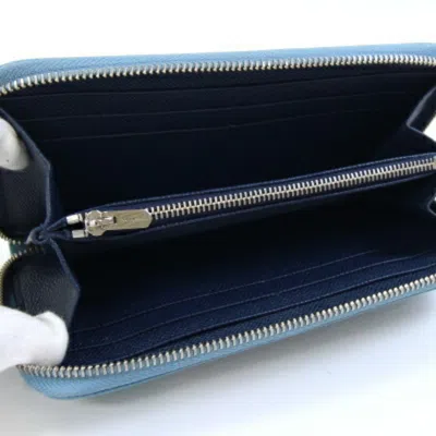 Pre-owned Bvlgari Light Blue Navy Leather Long Wallet (bi-fold) ()