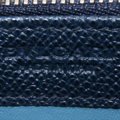 Pre-owned Bvlgari Light Blue Navy Leather Long Wallet (bi-fold) ()