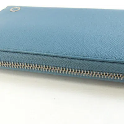 Pre-owned Bvlgari Light Blue Navy Leather Long Wallet (bi-fold) ()