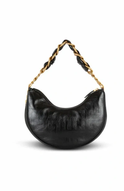 Balmain 1945 Soft Moon Bag In Crinkled Calfskin Leather Embossed With A Pb Labyrinth Monogram In Black