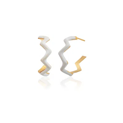 Milou Jewelry Women's White Zig Zag Hoop Earrings In White