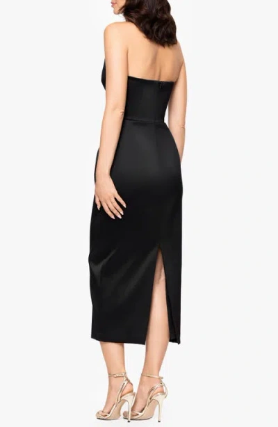 Betsy & Adam Curve Bow Strapless Midi Gown In Black