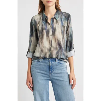 Apny Abstract Print Roll Tab Sleeve Chiffon Button-up Shirt In Multi